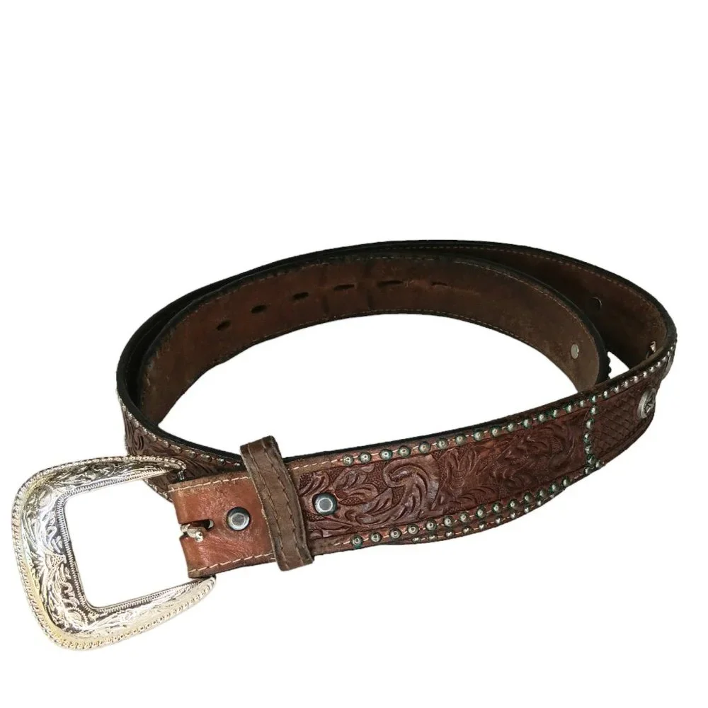 Vintage Handtooled Leather Belt Size 42